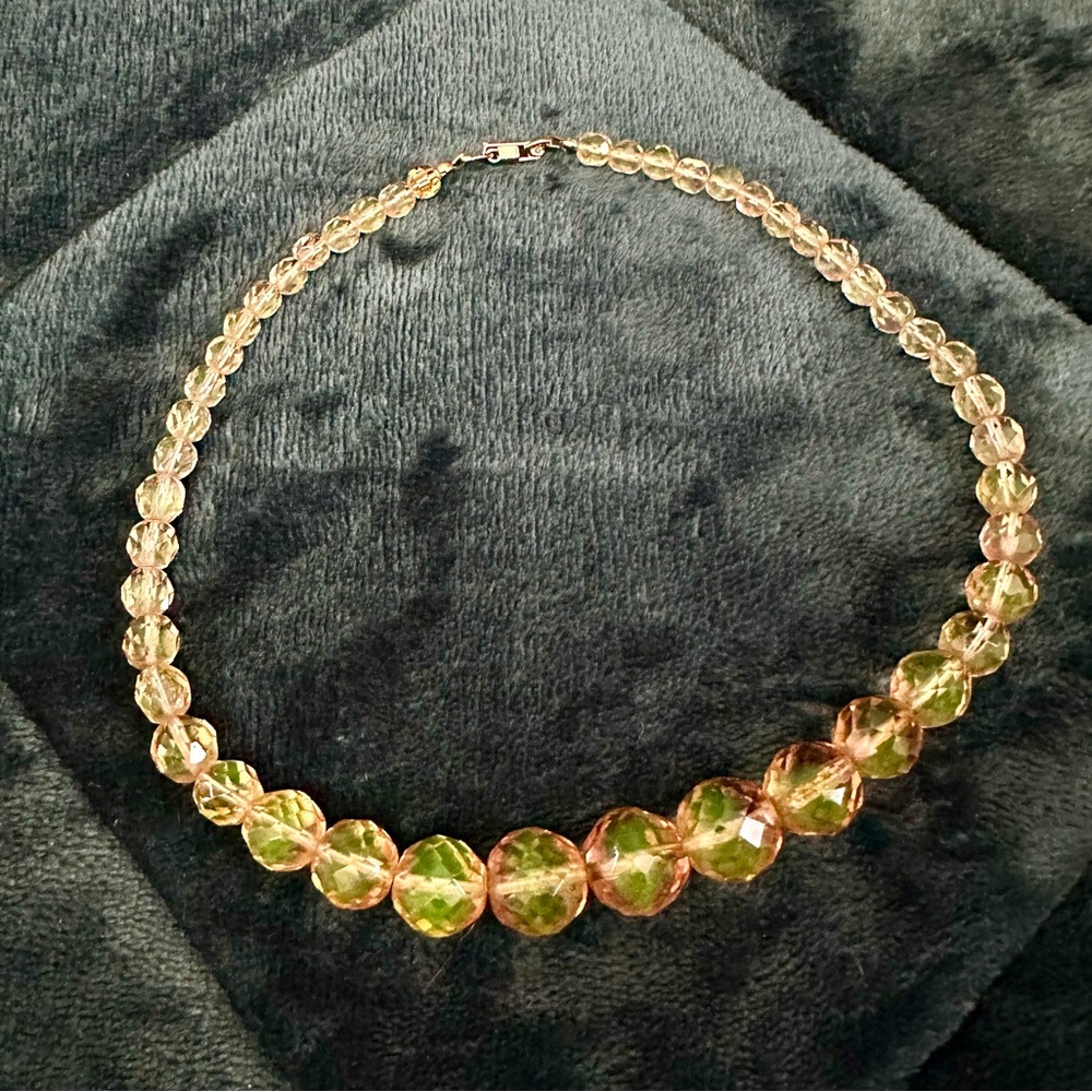 Elegant Vintage Golden Colored Green Beaded Necklace